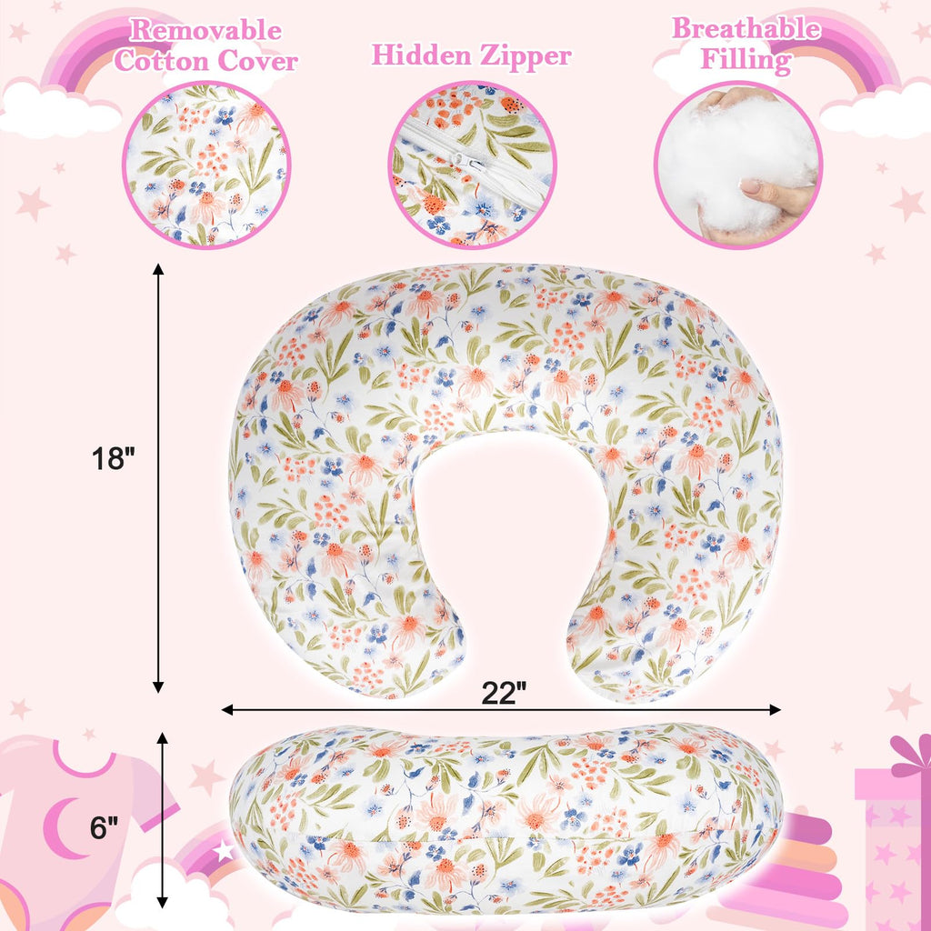 LLCJYYCY Nursing Pillow - Breastfeeding Pillow with Breathable Filling & Removable Cover, Ergonomic Support for Breastfeeding & Bottle (Green Leaf,0-12 Months)