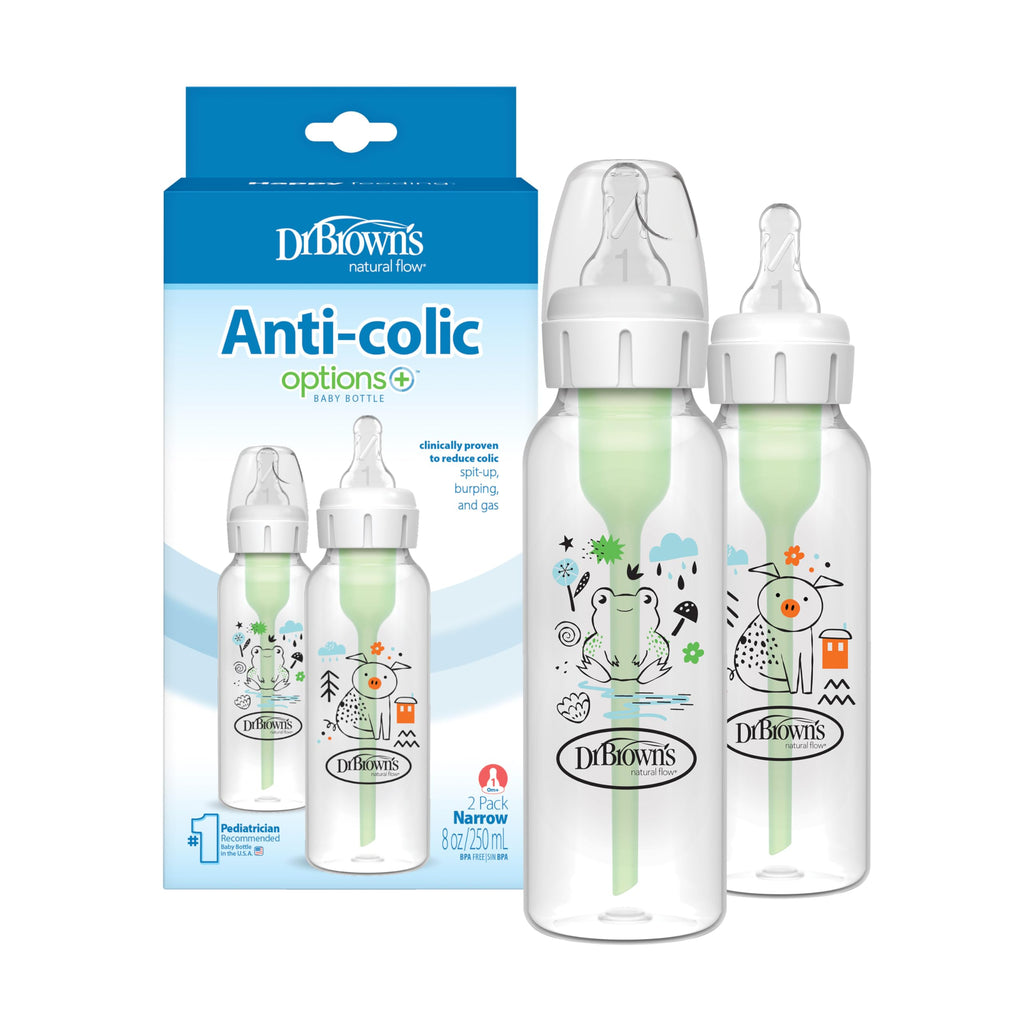 Dr. Brown's Anti-Colic Options+ Narrow Baby Bottle, Frog + Pig, 2-Pack
