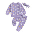 CIYCUIT 3Pcs Baby Girl Fall Outfits Daisy Sweatshirt + Pants + Headband Infant Fall Winter Clothes Purple 6-12 Months