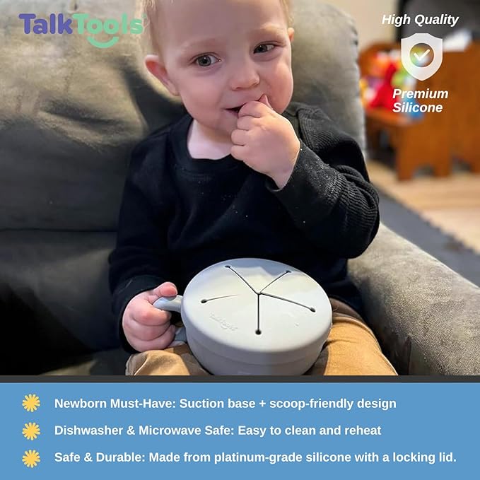 TalkTools Itsy Bowl & Snack Lid | Suction silicone dish for toddlers | Safe, fun, self-feeding mealtime essential (Bubblegum).
