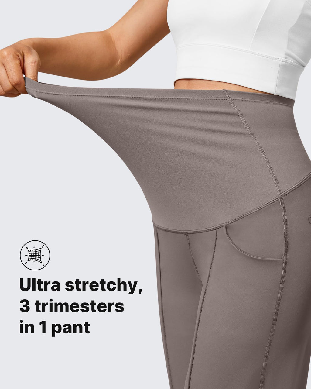G4Free Maternity Yoga Pants Pregnancy Leggings for Work,Taupe,M,Petite