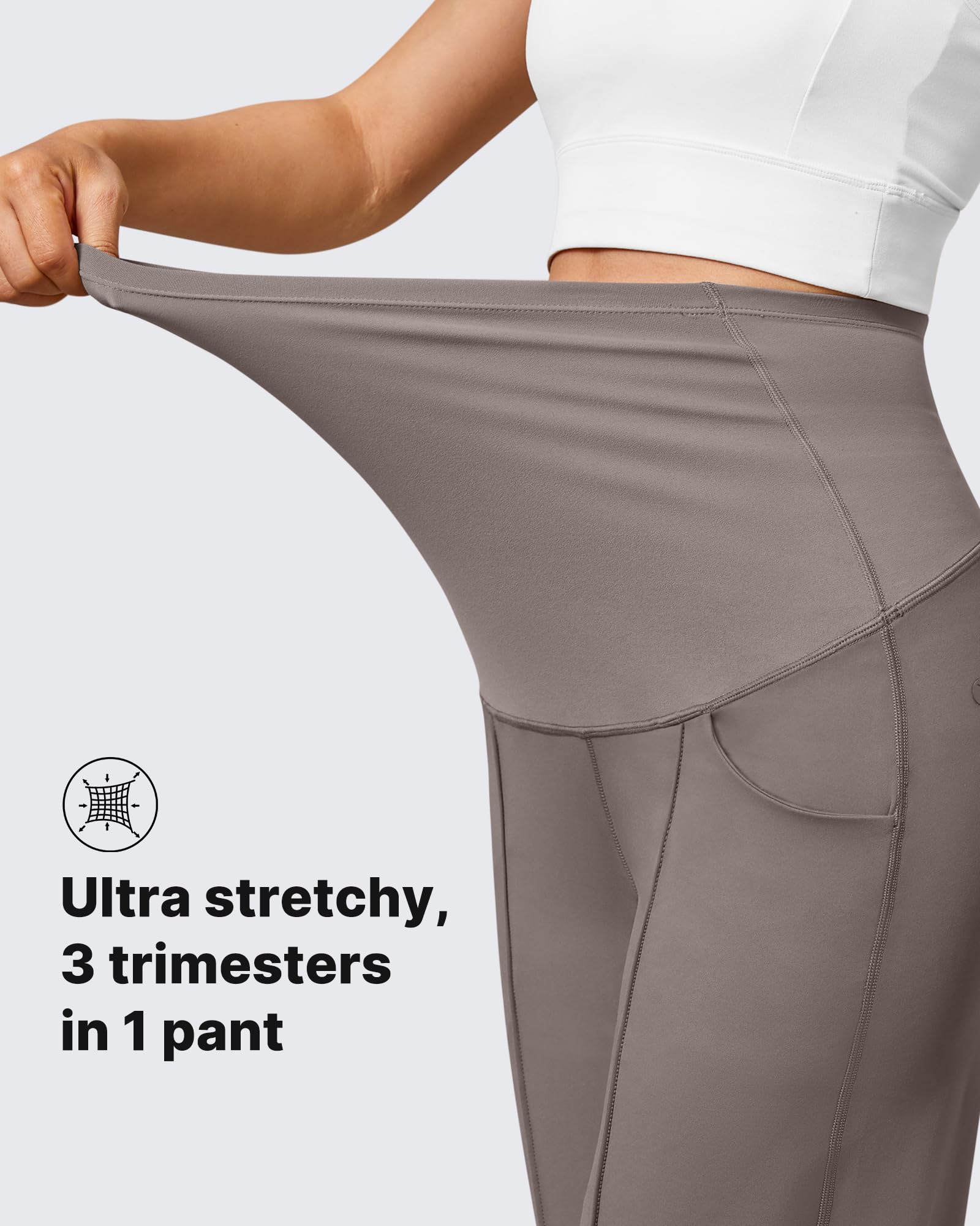 G4Free Maternity Yoga Pants Pregnancy Leggings for Work,Taupe,M,Petite