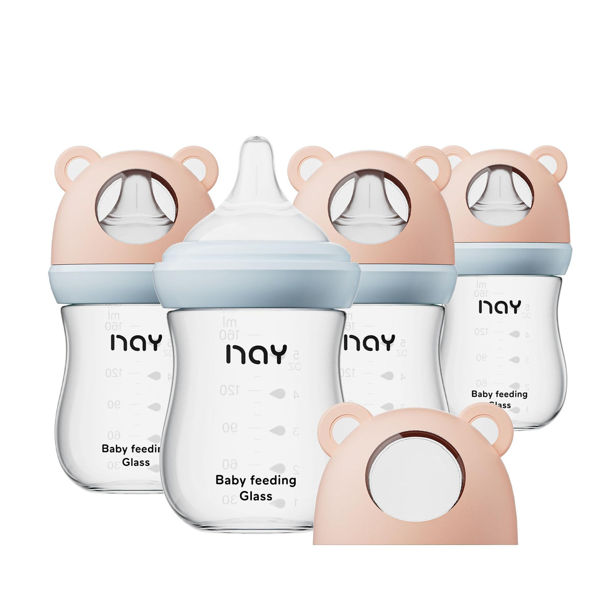 yanyoyo Natural Glass Baby Bottle for Breastfeeding Babies, 3oz Newborn Anti-Colic Baby Bottle with Slow Flow Nipples (SS), Clear, Wide Neck, 2 Pack, 0 Months+