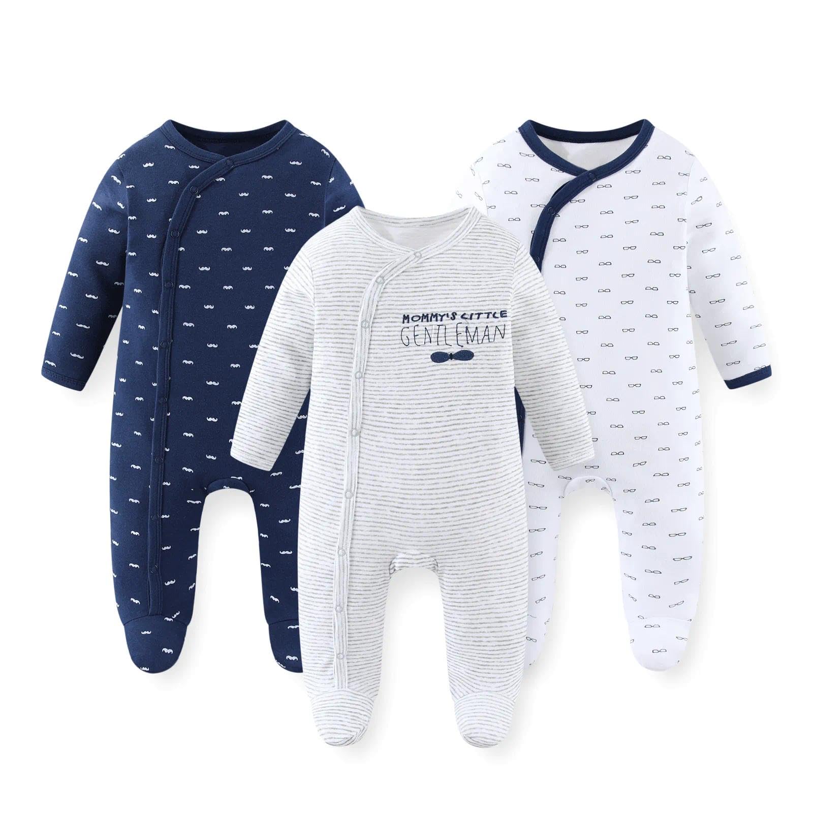 JELYLOVE 3 Pack Long Sleeve Baby Footed Rompers 0-12 Months