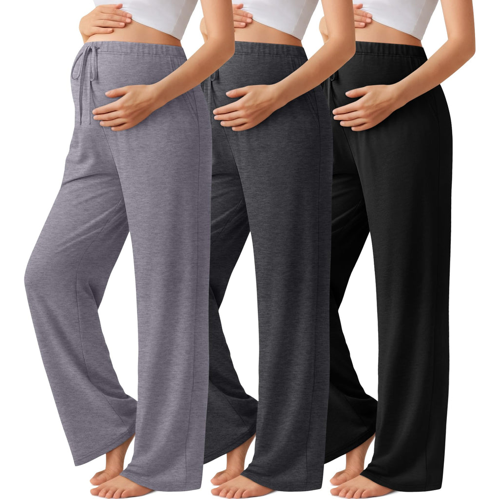 Sweetyweee 3 Pack Maternity Wide Leg Lounge Pants, 3-Color, Medium