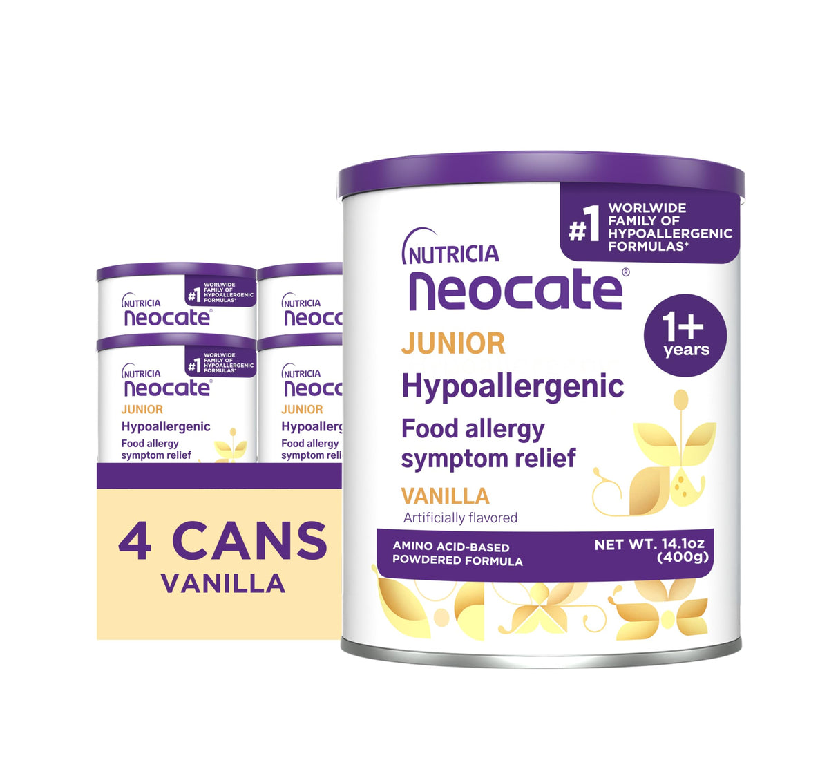 Neocate Junior - 1+ years - Hypoallergenic Toddler Formula for Food Allergy Relief - Nutritionally Complete Dairy Free Formula - Chocolate, 14.1 oz (4-Pack)