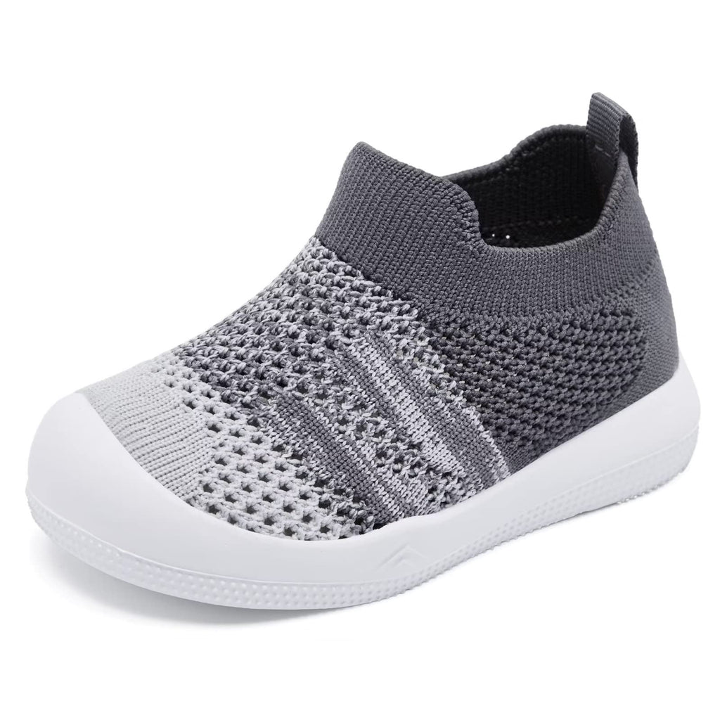 Baby Shoes Girls Boys Baby Sock Shoes with Non Slip Soft Rubber Sole Infant First Walking Sneaker Toddler Slipper Lightweight 9-12 Months Gradient Grey