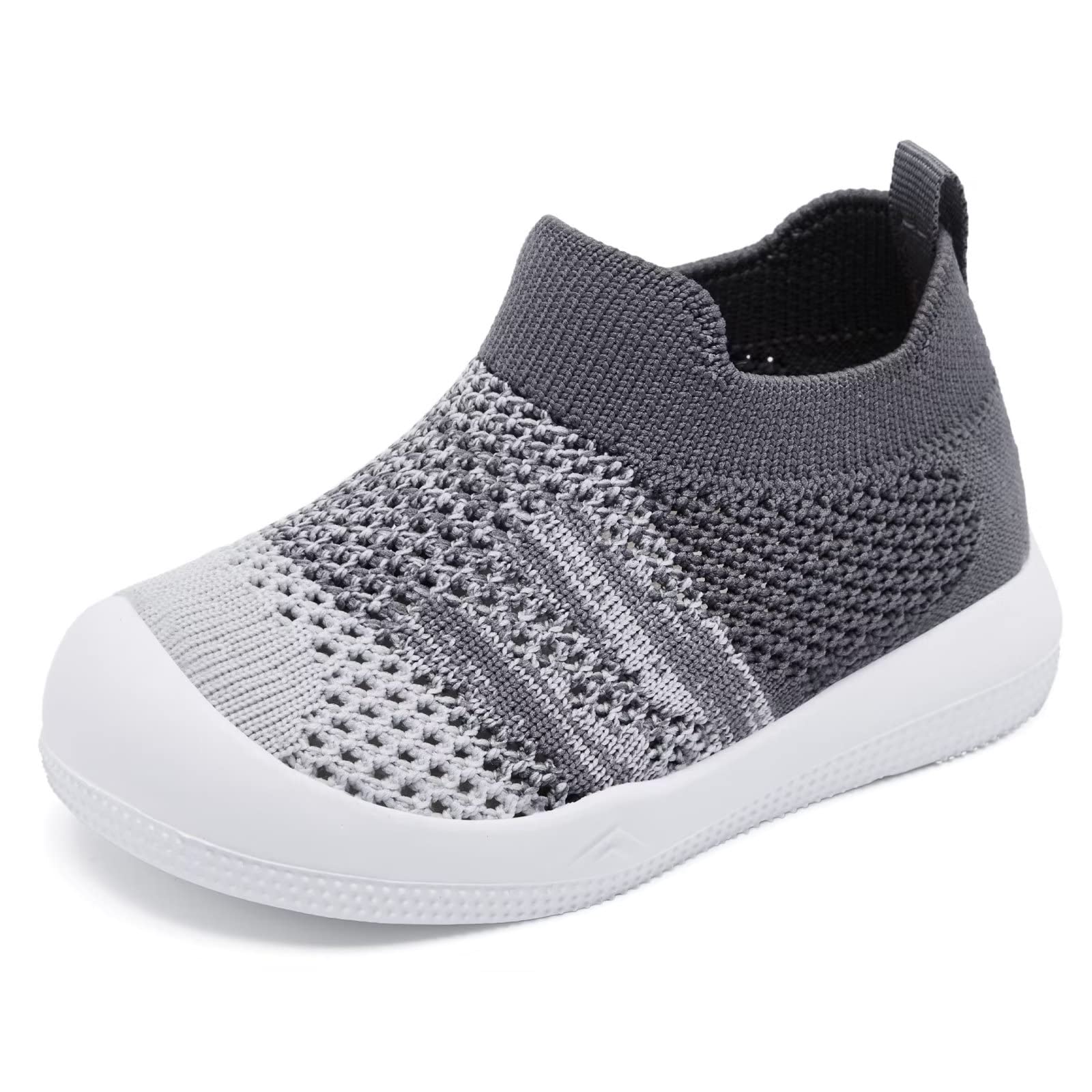 Baby Shoes Girls Boys Baby Sock Shoes with Non Slip Soft Rubber Sole Infant First Walking Sneaker Toddler Slipper Lightweight 9-12 Months Gradient Grey