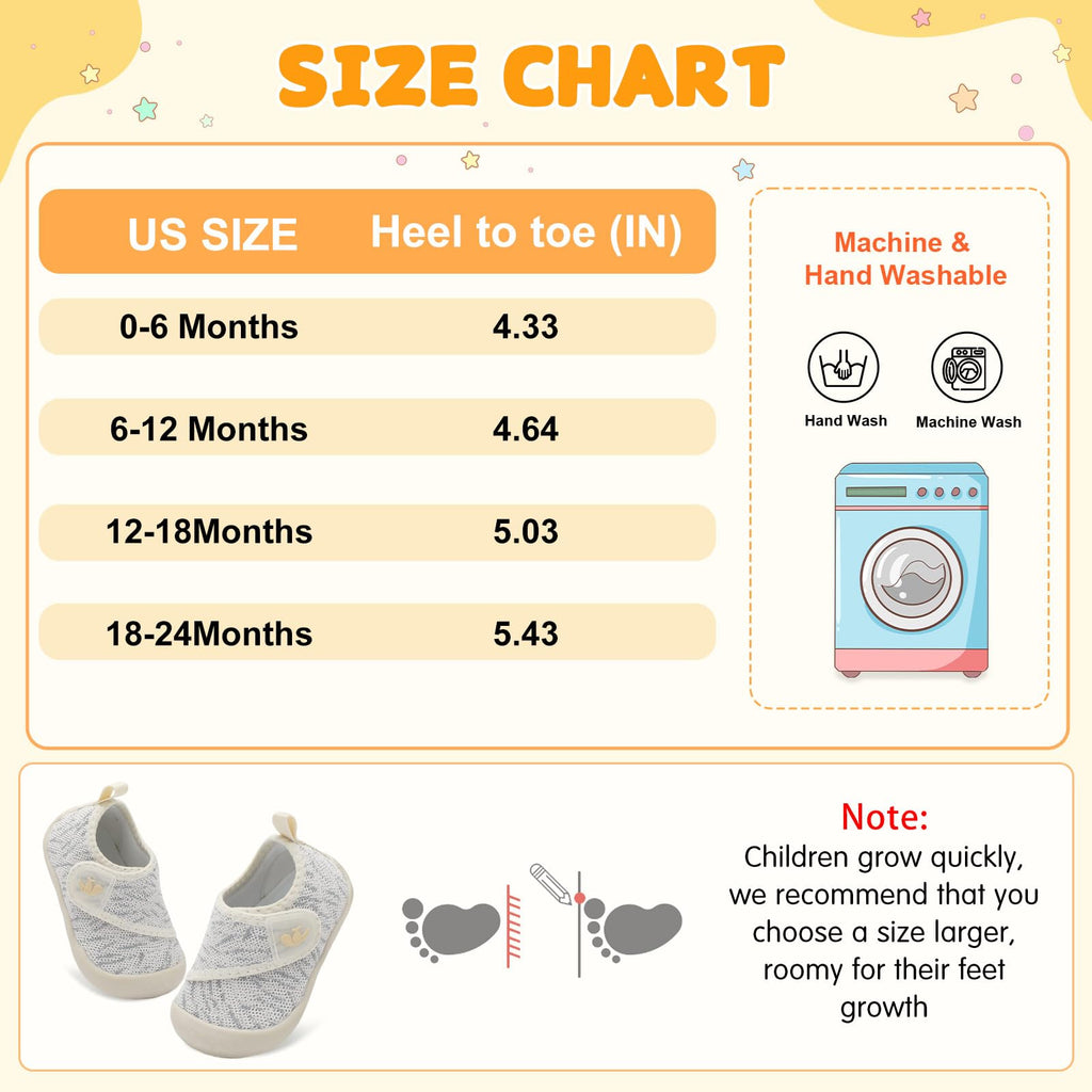 FEETCITY Baby Shoes Girls Boys Baby Sneakers First Walking Shoes Wide Infant Barefoot Shoe Lightweight Infant Sneakers Beige Grey