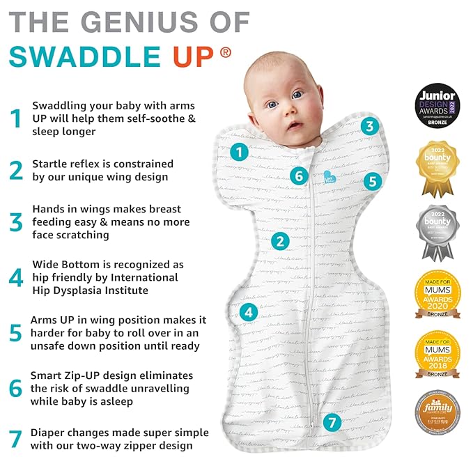 Love to Dream Swaddle UP, Sleep Sack 0-3 Months, Self-Soothing, Improves Sleep, Snug Fit Helps Calm Startle Reflex, Baby Essentials Must Haves Newborn, 1.0 TOG, 8-13 lbs, Eclipse Pink