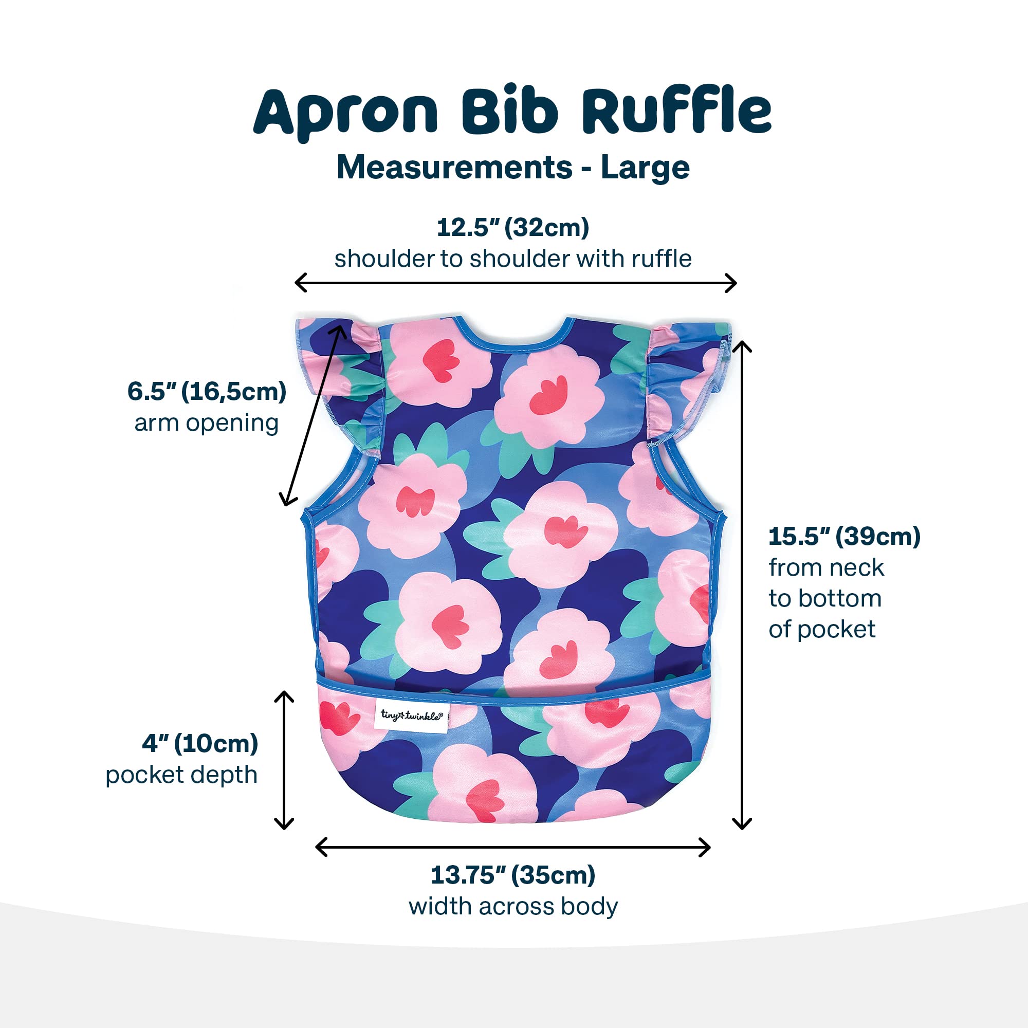 Tiny Twinkle Mess Proof Baby Bib for Girls | Waterproof Toddler Bib for Eating | Baby Apron for Feeding | Machine Washable | Perfect Shower Gift (Floral Blue, 6–24M)