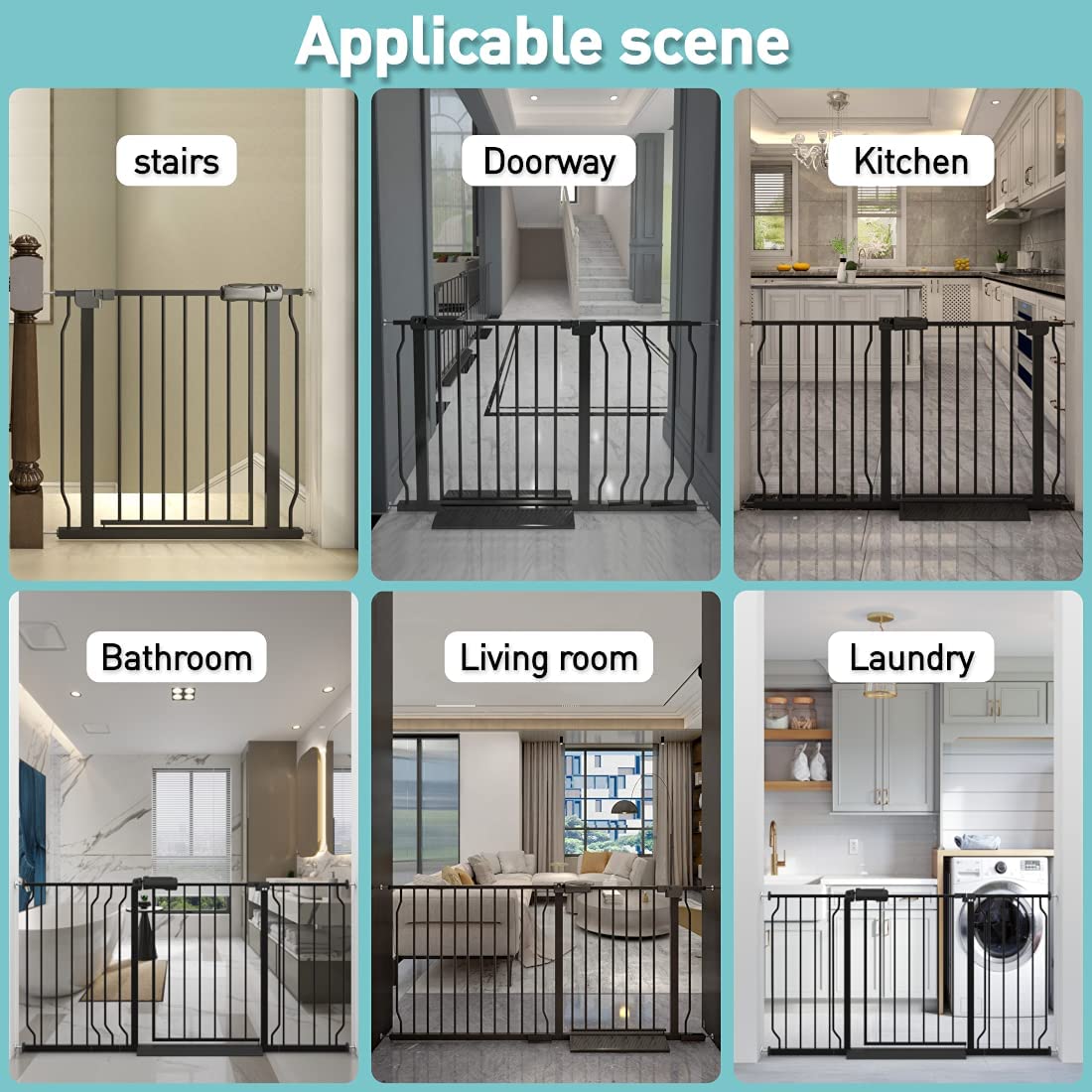 WAOWAO 57.48-62.20" Extra Wide Baby Gate Pressure Mounted 30" Tall Black