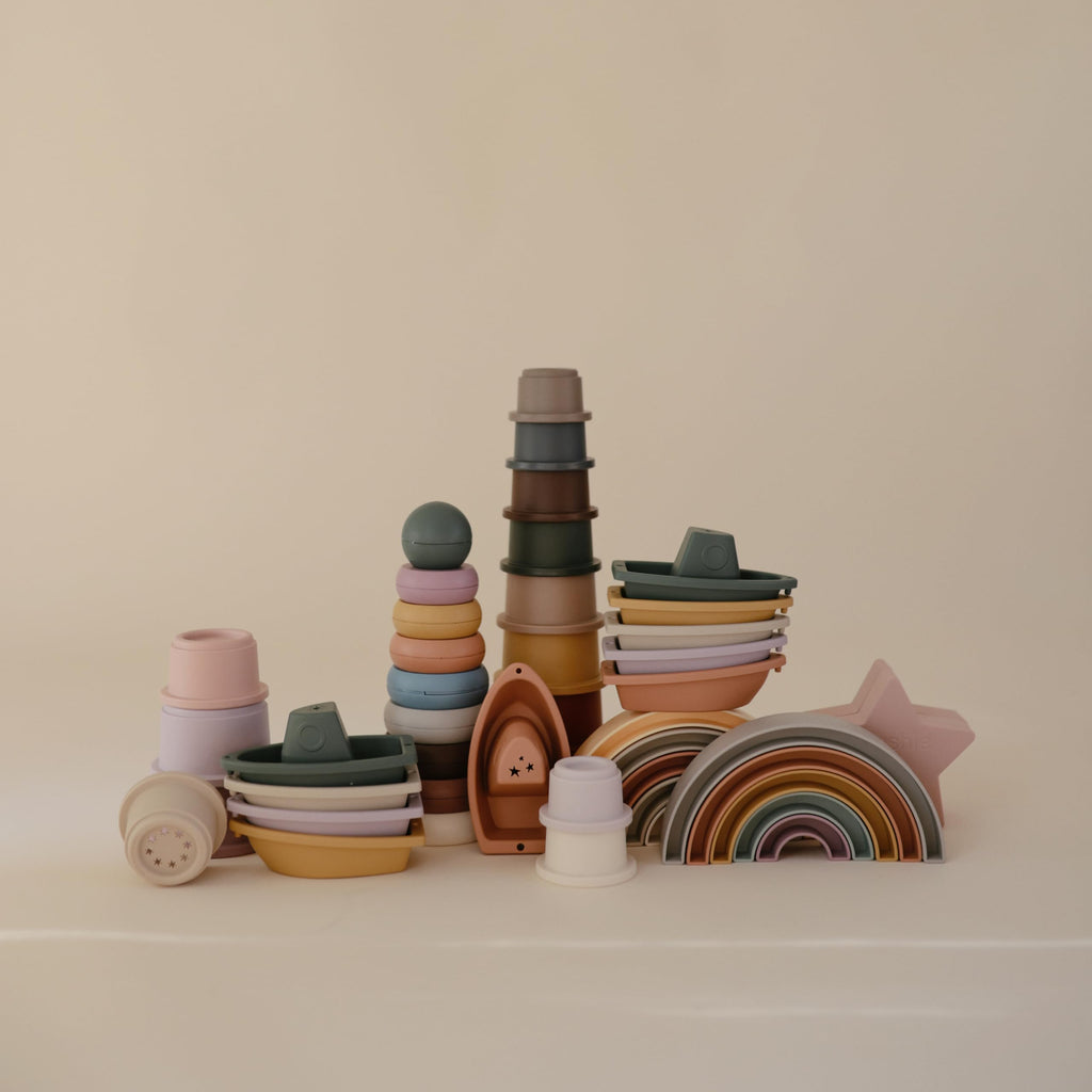mushie Stackable Bath Boats Floating Toy (Rustic) | Made in Denmark