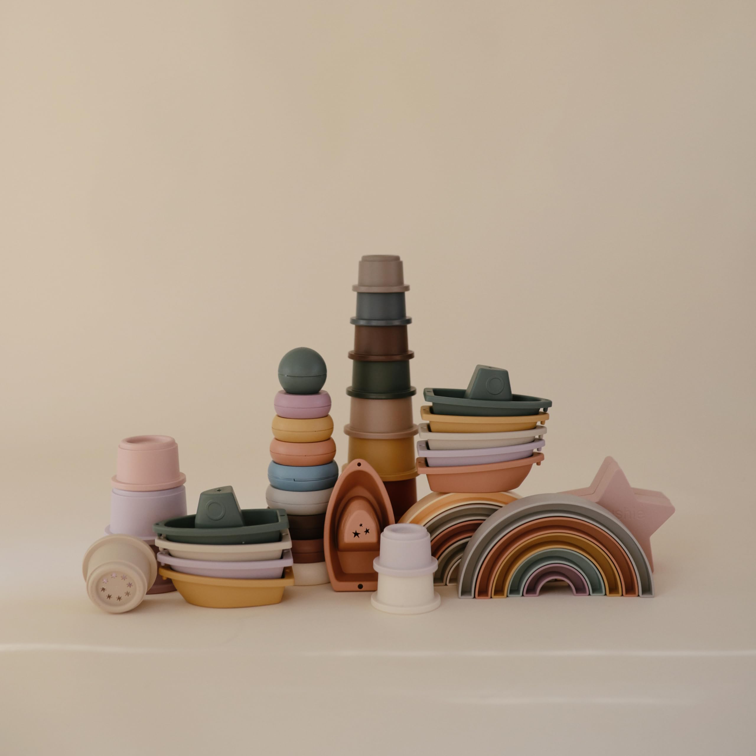 mushie Stackable Bath Boats Floating Toy (Rustic) | Made in Denmark