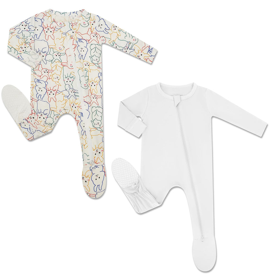 HAPIU Rayon from Bamboo Baby Footed Pajamas, 2 Way Premium Zipper, Footie for Baby Boy Girls, Newborn-24 Months, 2-Pack, Easter & Cloud, 12-18 Months