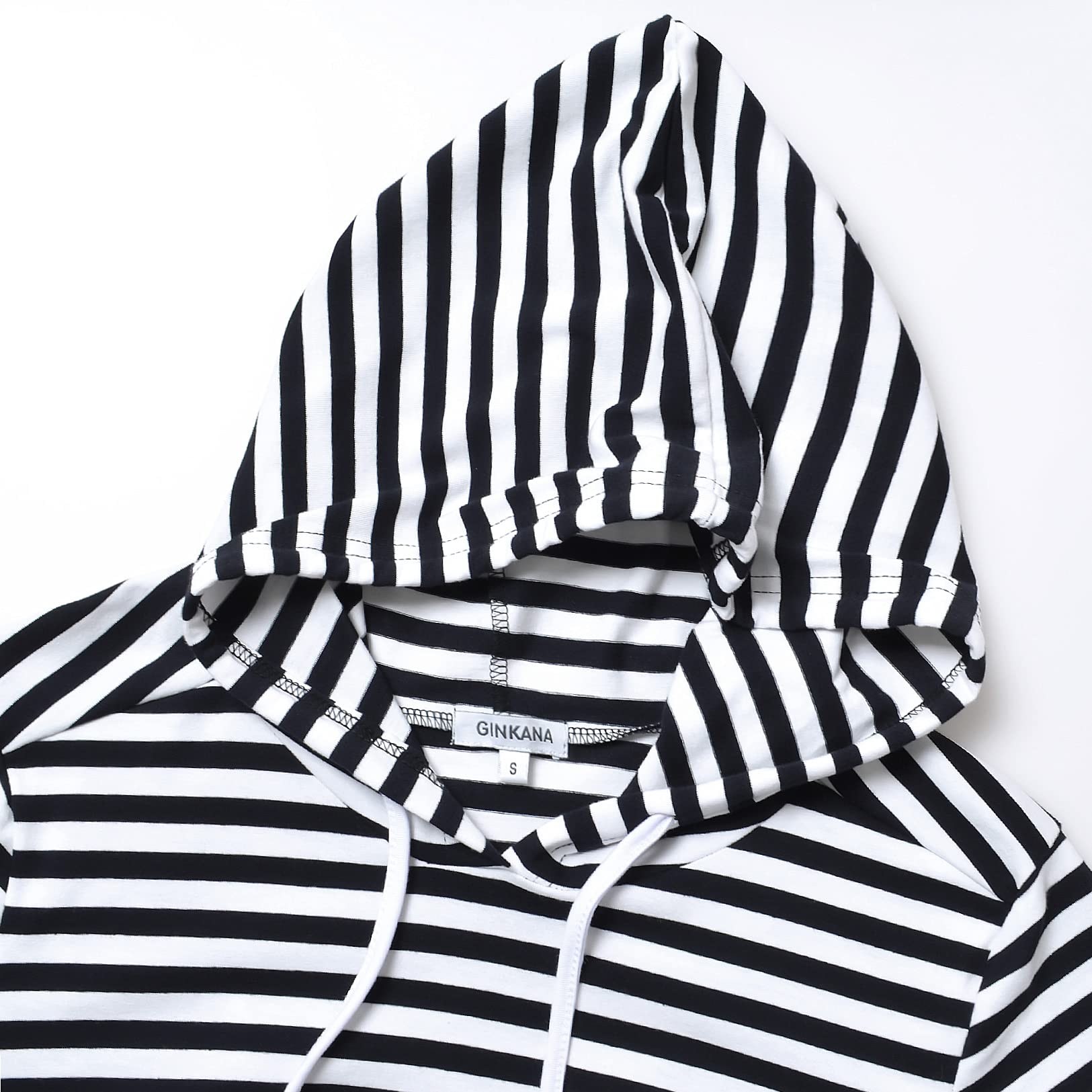 GINKANA Women's Nursing Pullover Hoodie Long Sleeves Sweatshirt Maternity Casual Nursing Top,Black with White Stripes,XXL