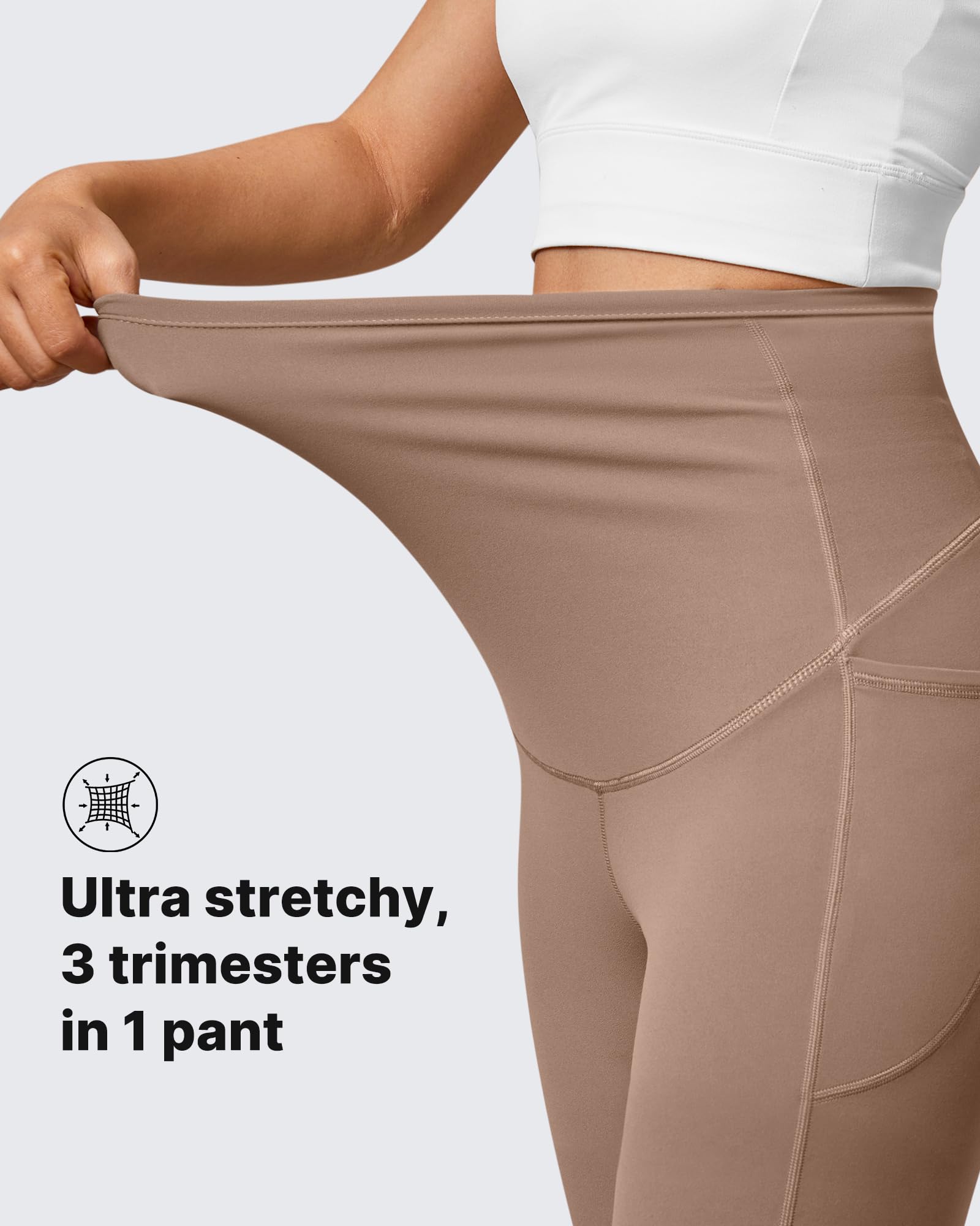 G4Free Maternity Flare Leggings Pregnancy Outfits for Work,Toffee,L,Tall