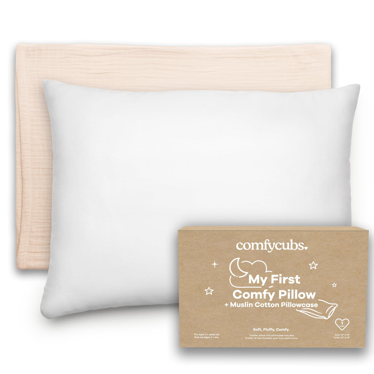 Comfy Cubs Toddler Pillow with Muslin Pillowcase, 13 x 18 in, 2 Pack - Lightweight, Breathable Microfiber Fill for Sleeping and Travel - Soft and Cozy Small Pillow for Toddlers - Sage