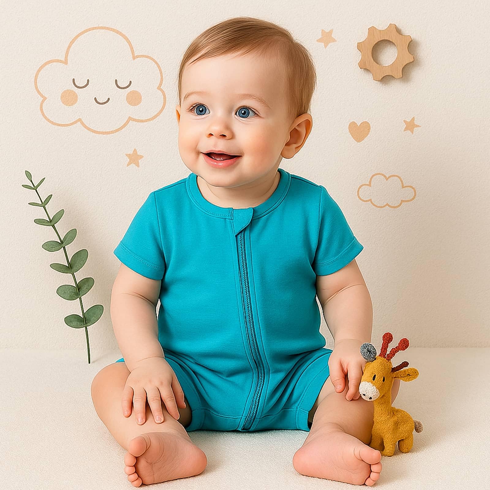 OPAWO Baby Girl Pajamas 3 Pack, 2 Way Zipper Sleepers Baby Girl Girl Romper, Toddler Summer Clothes Outfits 0-24M(Flower/Leaf/Lake Blue,12-18 Months)