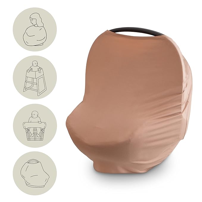 mushie Baby Car Seat Canopy Cover | Breathable & Stretchy Multi Use Cover for Breastfeeding, Nursing, High Chair, Shopping Cart, Strollers (Natural)