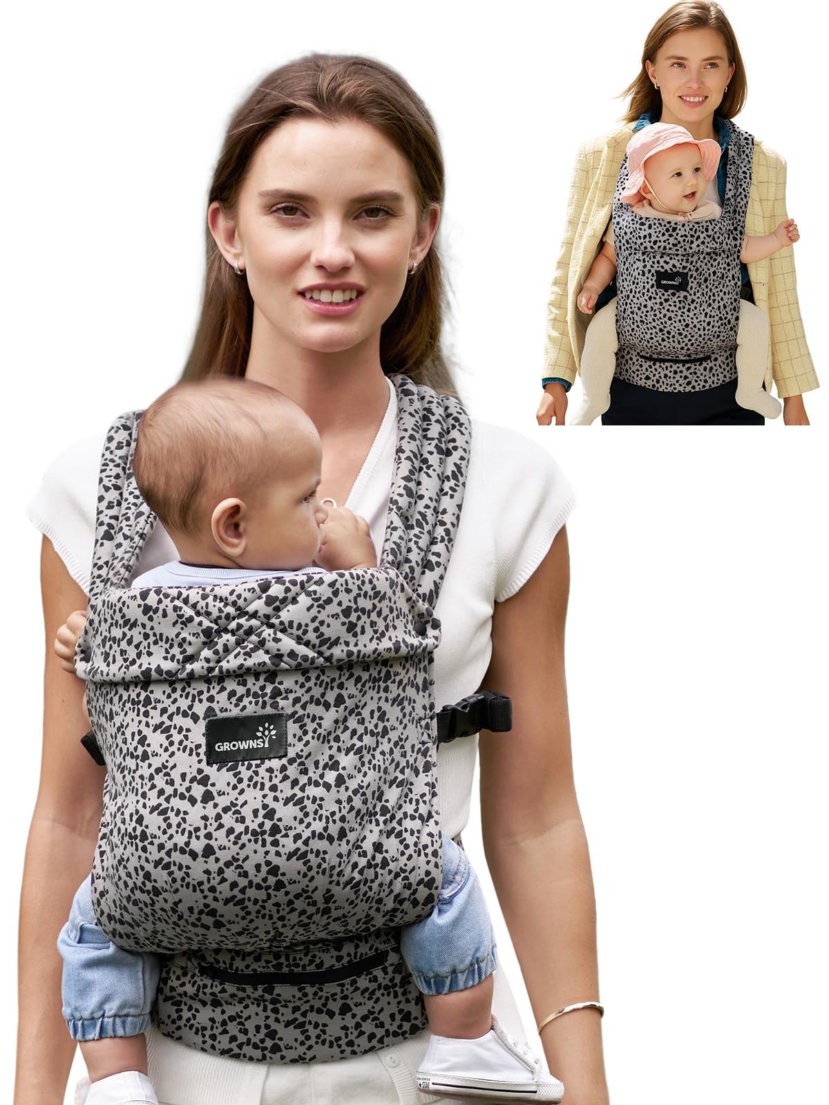 GROWNSY Baby Carrier Infant with Head Support, Black Flow Stripe