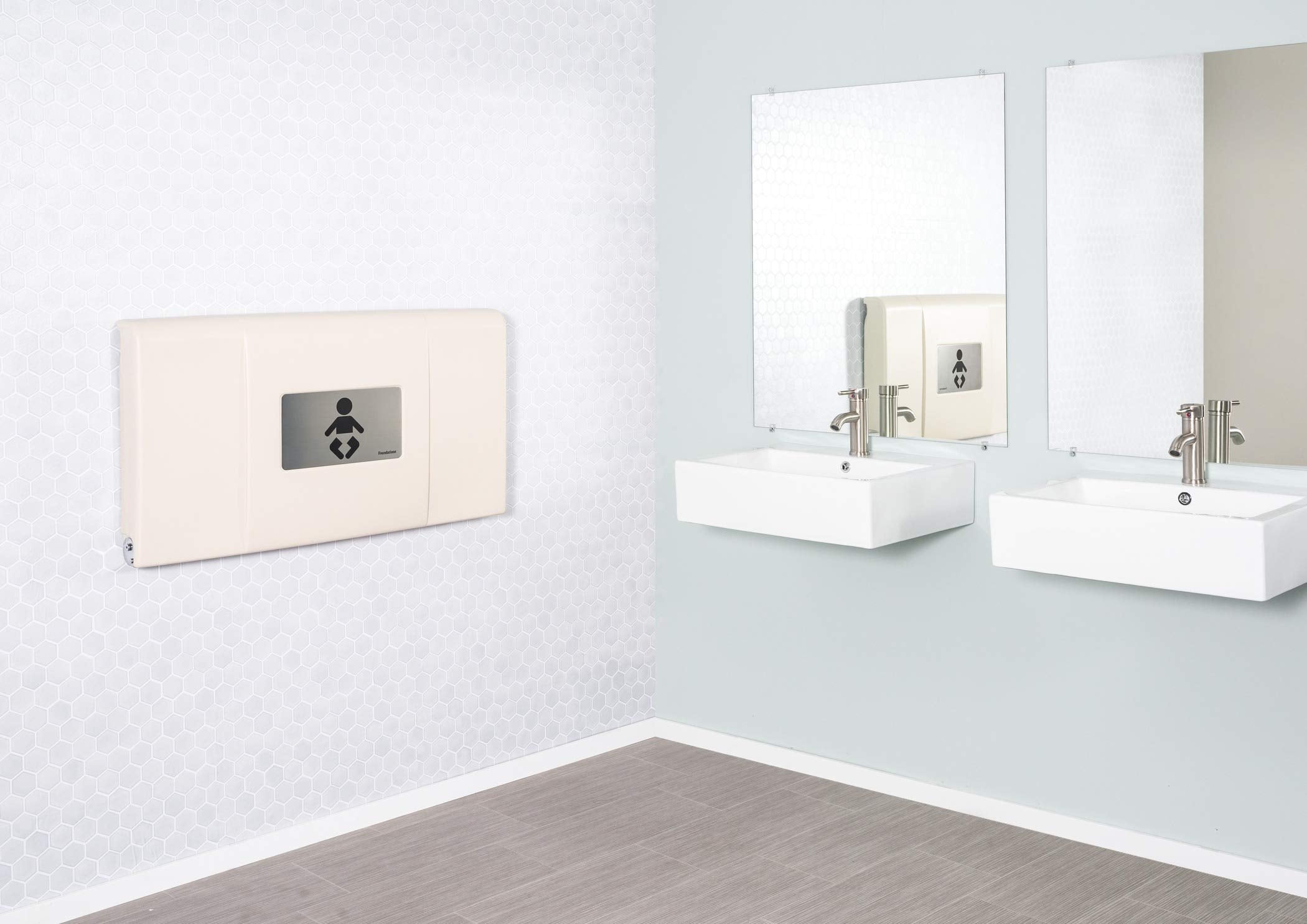 Foundations Ultra Horizontal Wall Mounted Baby Diaper Changing Station, Oversized Changing Surface, Plastic w/Heavy Duty Stainless Steel Hinge - Cream (200-EH-08)
