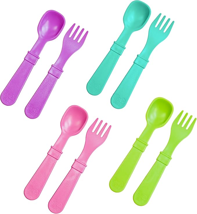Re-Play Toddler Forks and Spoons Set - 4x4 Utensils Set for Kids - Dishwasher and Microwave Safe - Made in USA - Set of 8-5.8" x 1.2" x 0.2" - Mermaid
