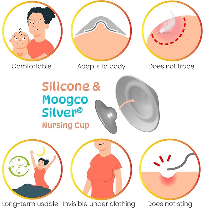 The Original Silver Nursing Cups with Silicone Pads - Nipple Shields for Nursing Newborn - Newborn Essentials Must Haves-Nipple Covers Breastfeeding-925 Silver