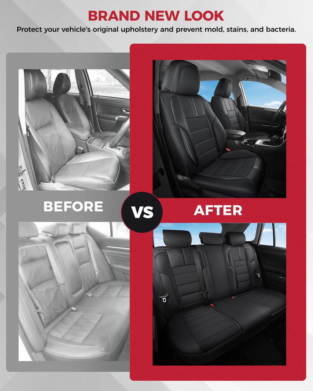 FREESOO Seat Covers Full Set for Cars Trucks SUV, Black