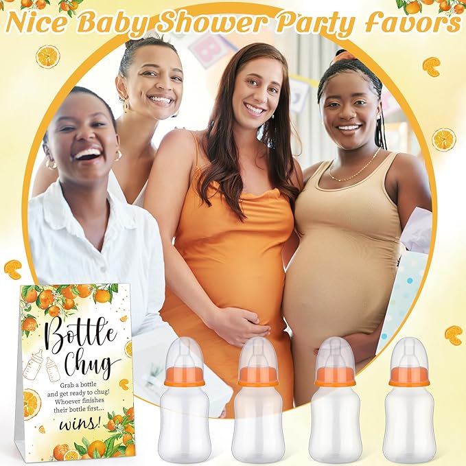 TrelaCo Bottle Chug Baby Shower Game 20 Pcs Baby Bottles Shower Favor with 1 Orange Theme Sign for Gender Reveal Party Supplies Gifts(Orange)
