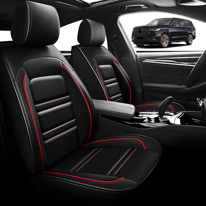 Seat Cover for Lincoln Navigator 1998-2025 | Car Seat Covers Front Seats, Waterproof Seat Protectors, Automotive Front Seat Covers (Front Seat, Black&Red Line)
