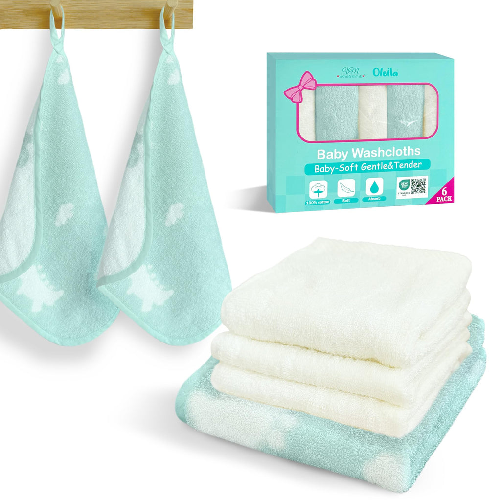 VOOVA & MOVAS Rain Baby Wash Cloths, Organic 100% Cotton, 12"X12", 6Pack