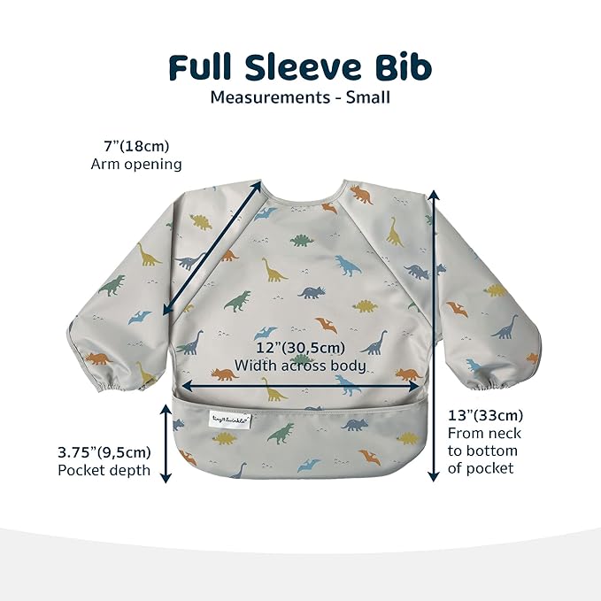 Tiny Twinkle Long Sleeve Bib for Babies & Toddlers – Waterproof Smock Bib for Eating – Machine Washable & Mess-Proof, Baby Feeding Essential & Shower Must-Have(Dinosaur, 6–24M)