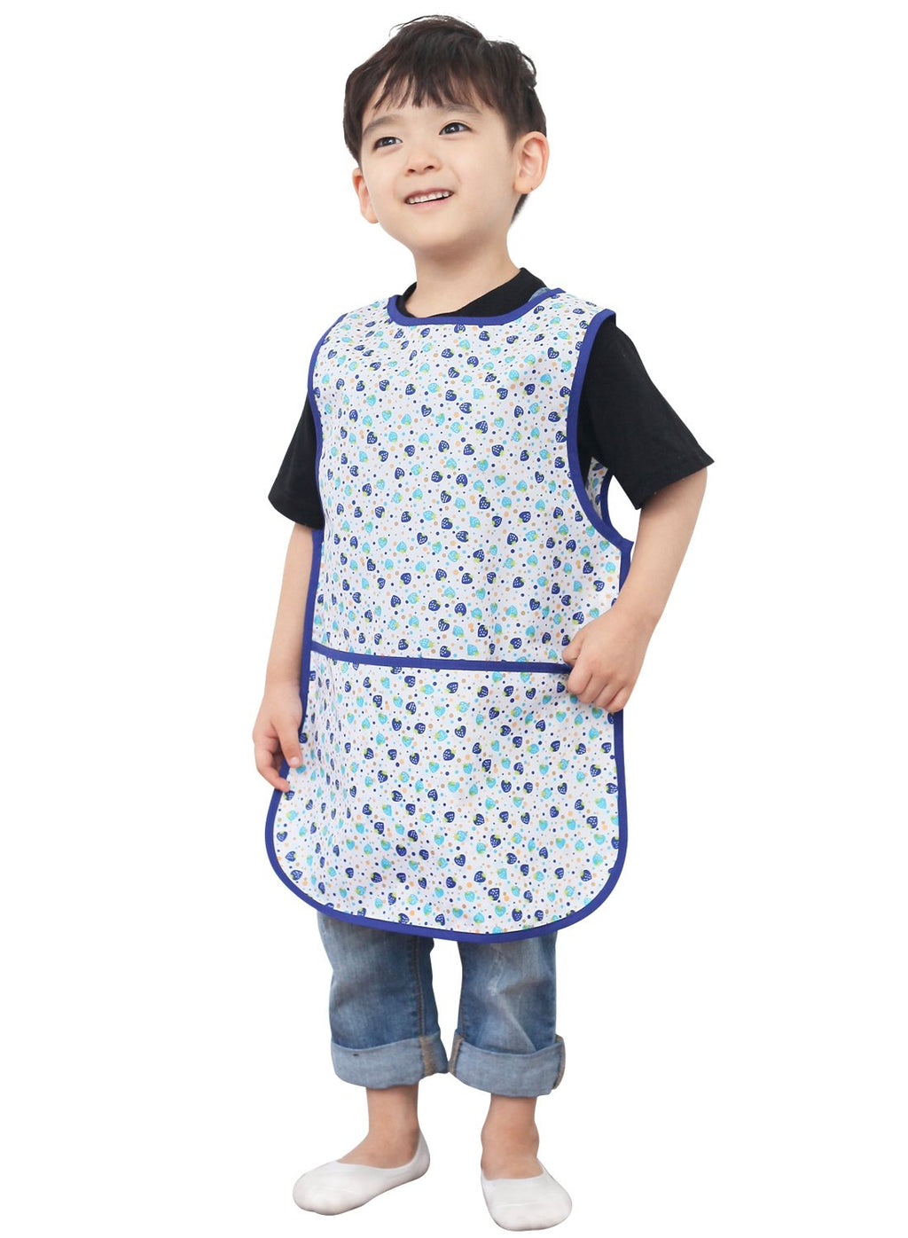 Plie Kids Painting Apron – Waterproof Art Smock for Toddlers & Preschoolers, Messy Play, Baking, Crafts, Cooking, Sensory Activities, Mealtime (Ages 1–10), Blue Strawberry (25-M)