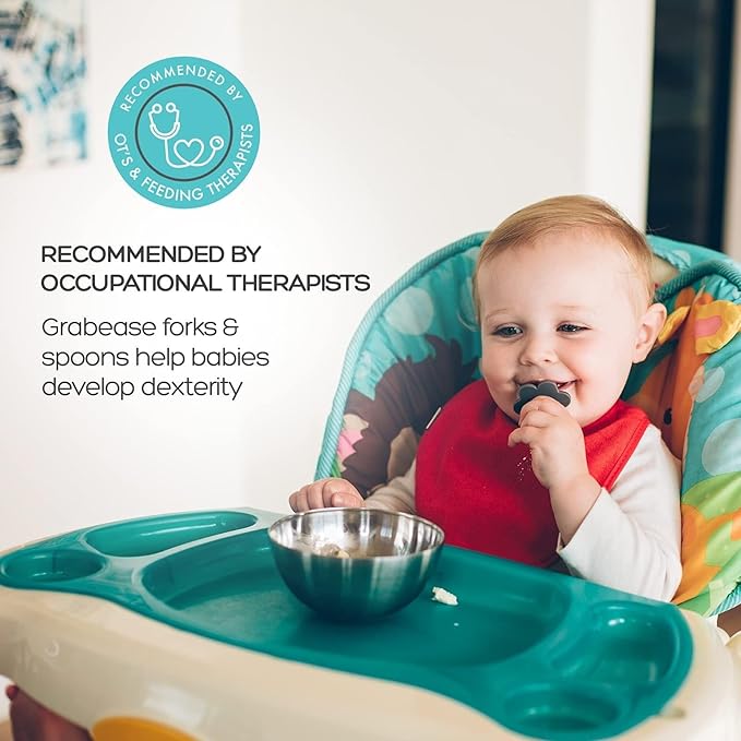 Grabease Baby Feeding Utensils Set - Infant and Baby Fork and Spoon for Ages 1-11 Months, BPAs and Phthalate-Free Cutlery, Plastic, 1 Set, Orange