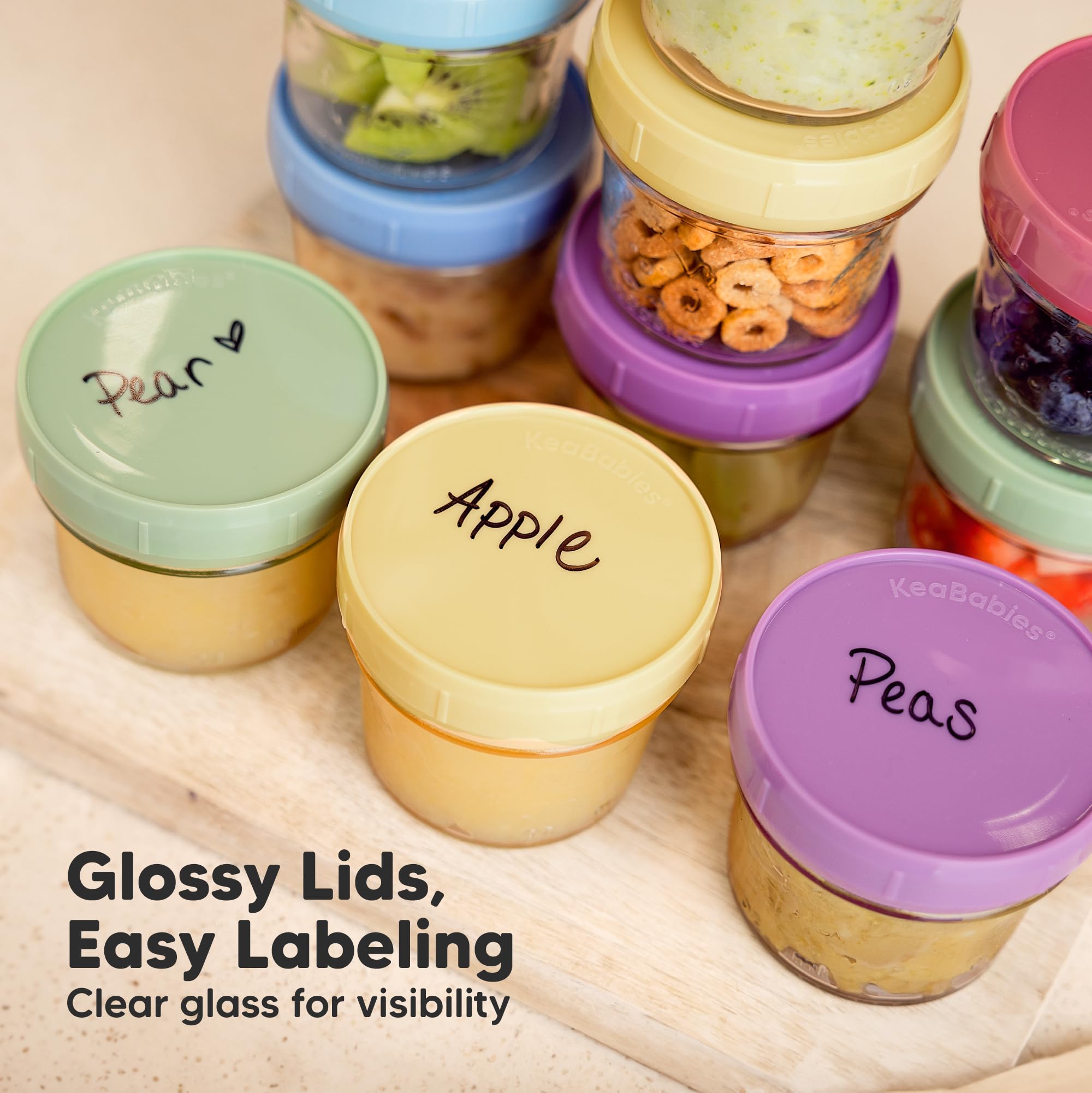 KeaBabies 12pk 4oz Glass Baby Food Containers with Lids, Leak-Proof (Nord)