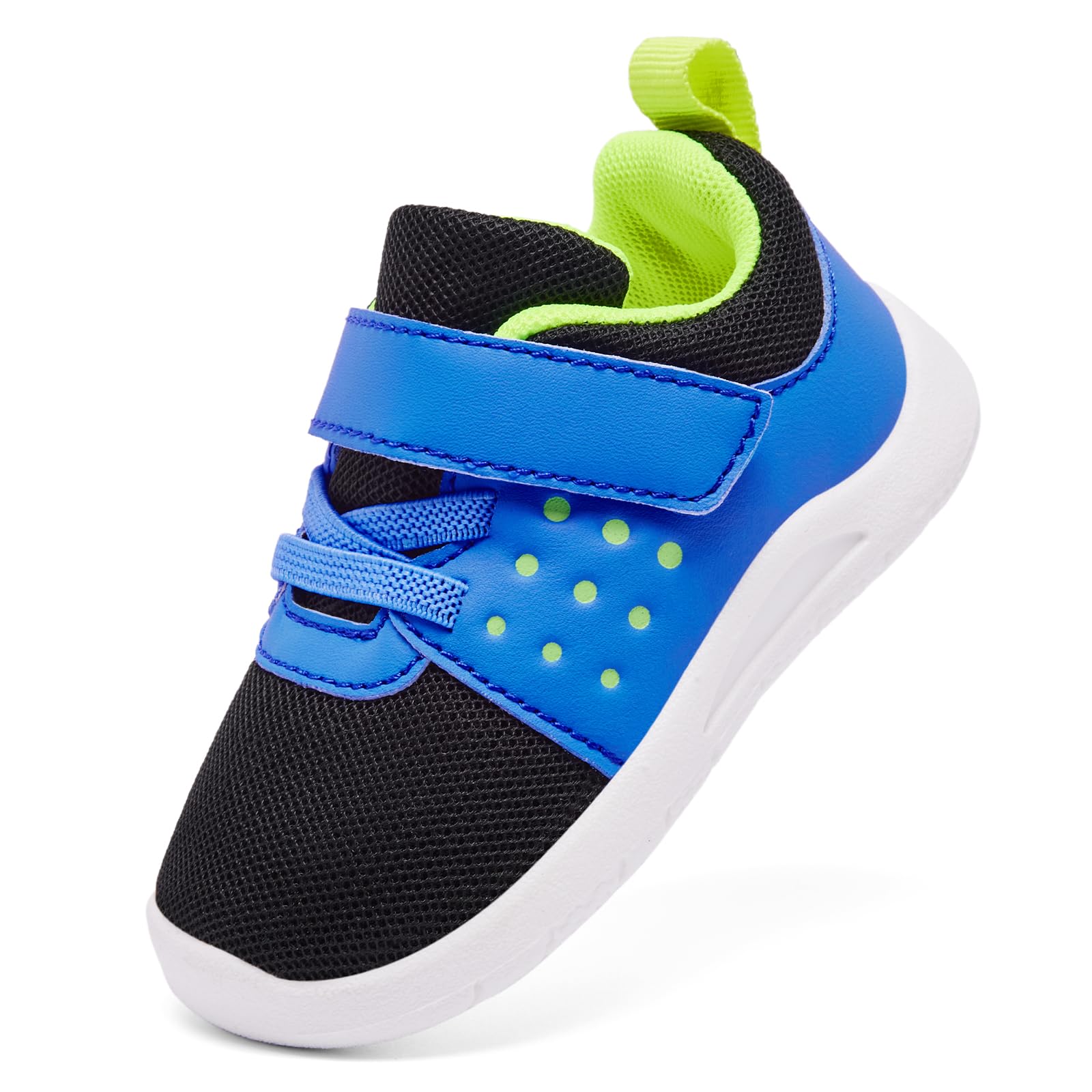 MORENDL Toddler Baby Shoes 0-4 Years Boy Girl Lightweight Breathable Non-Slip Sports Sneakers Running Walking Tennis Barefoot Shoes Black Blue 6-9Months