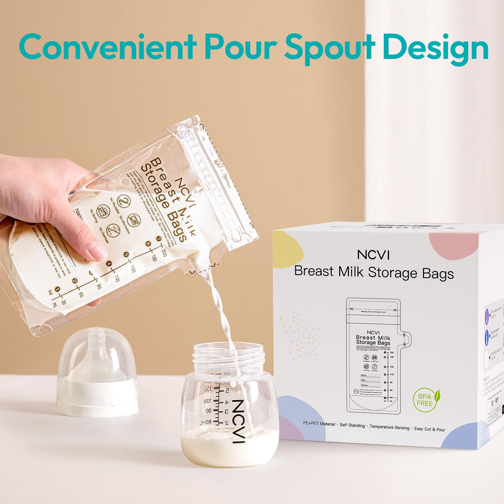 NCVI Breastmilk Storage Bags, 180 Count 7oz, Temp-Sensing, Double-Sealed