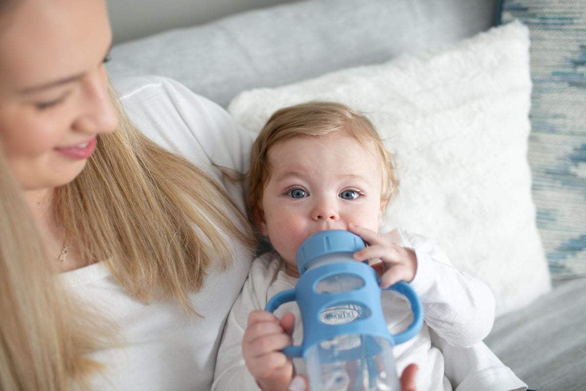 Dr. Brown's Wide-Neck Sippy Spout Bottle with Handles, Blue, 1-Pack