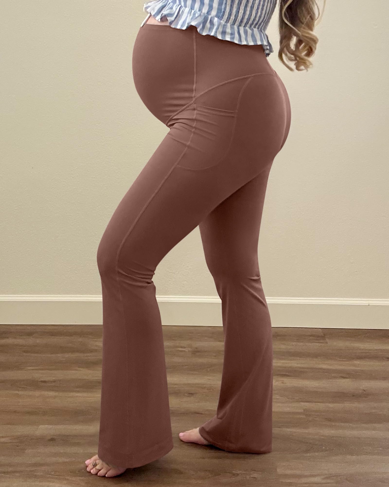 G4Free Pregnancy Pants Maternity Dress Pants,Coffee Brown,S,Regular