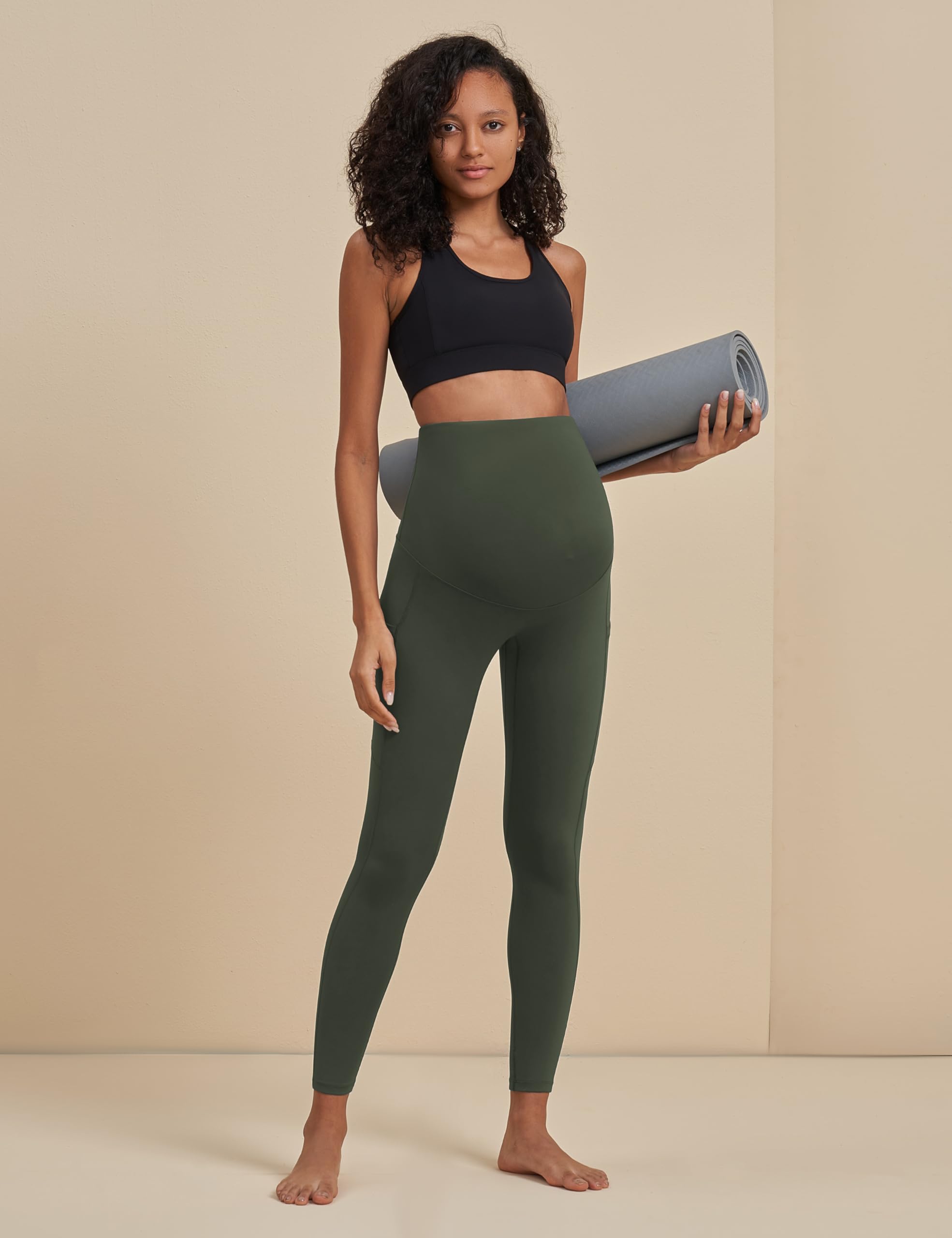 POSHDIVAH 3 Pack Women's Maternity Leggings, Black Grey Green XX-Large