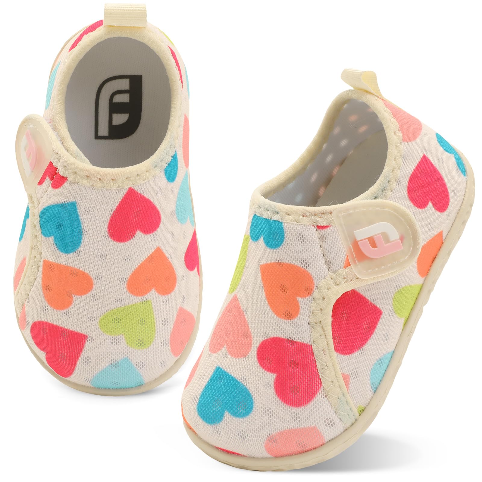 Toddler Water Shoes Quick Dry Non-Slip Water Barefoot Swim Shoes for Kids Boys Girls Colorful Heart 18-24 Months Infant