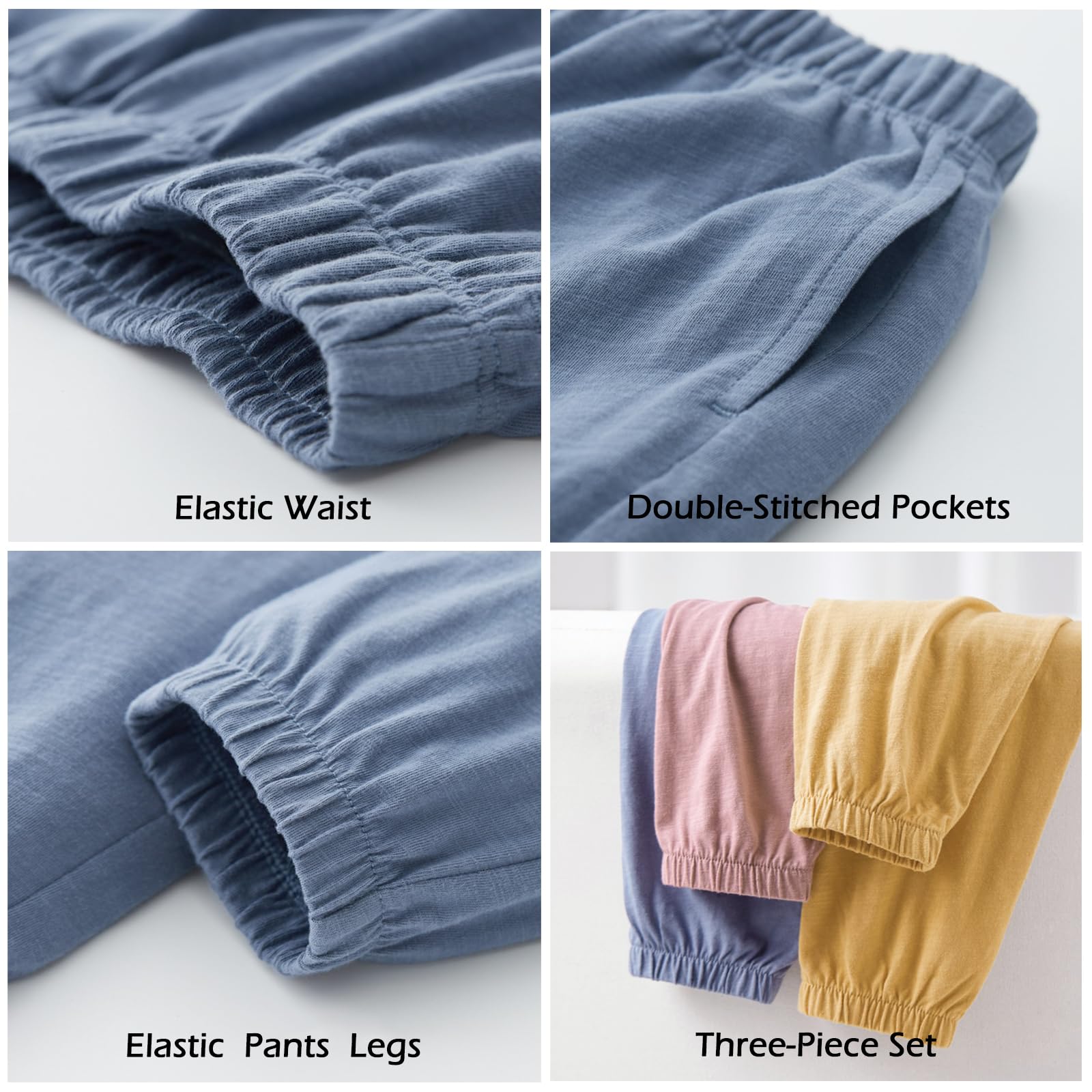 WATOCHE Toddler Boy Cotton Pants 3 Pack Long Bloomers
