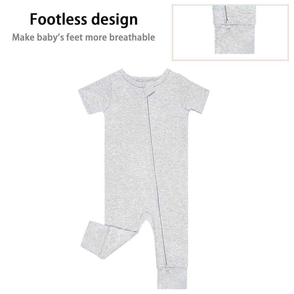 GUISBY Baby Cotton Footless Zipper Pajamas, Pale Grey+Mid Grey, 12-18M