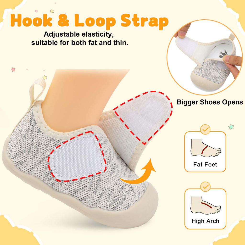 FEETCITY Baby Shoes Girls Boys Baby Sneakers First Walking Shoes Wide Infant Barefoot Shoe Lightweight Infant Sneakers Beige Grey