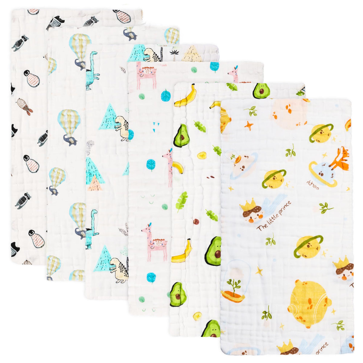 FOOK FISH Muslin Baby Burp Cloths,Soft Cotton,6 Layer,Large,20''x10'',6Pack