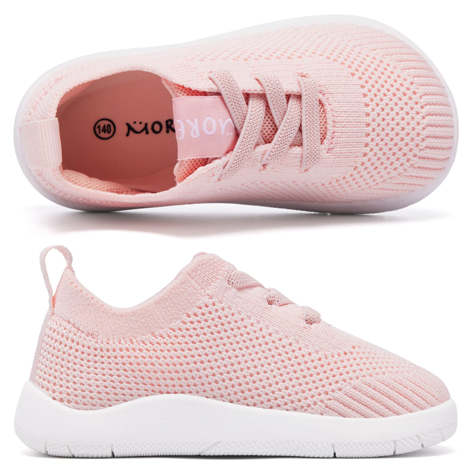 MORENDL Toddler Girl Shoes Baby First Wide Toe Barefoot Walking Shoes Girls Non-Slip Slip On Tennis Sneakers Pink 12-15 Months