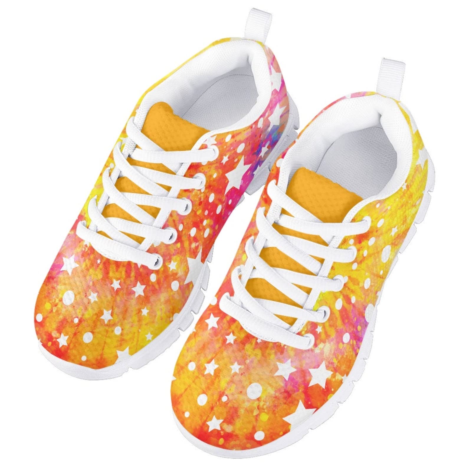 MARSVOVO Toddler Girl Sneakers Lightweight Breathable Athletic Slip On Girl Running Shoes Fashion Comfortable Resistant Sport Pre Walking Shoes for Boy Girl Stars Orange Printed Size 1 US