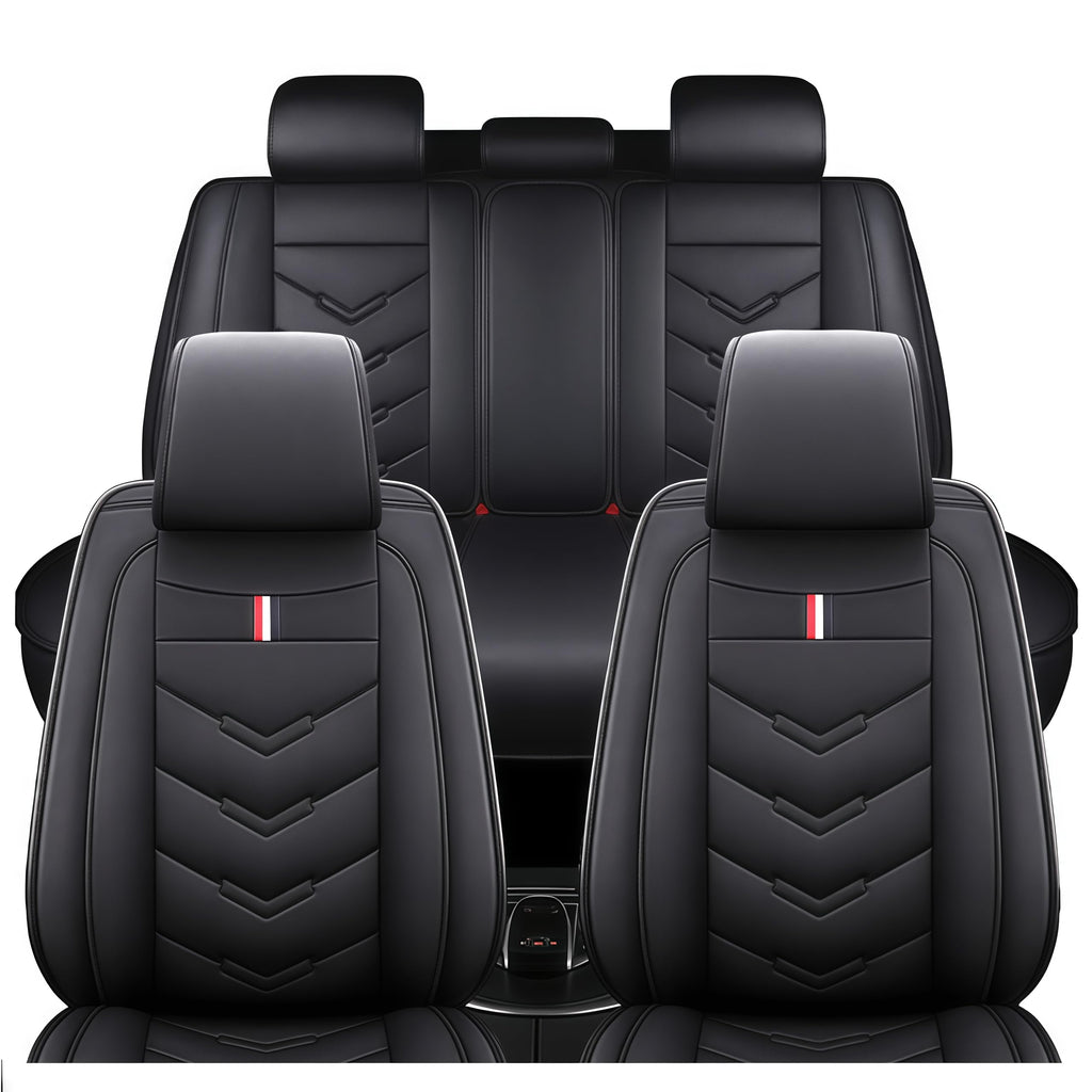 TENDER GLOW Leather Car Seat Covers Fit for LR LR4 2009-2016, 5 Seater Waterproof and Wear-Resistant Seat Cover Interior Accessories(Full Set,Black)