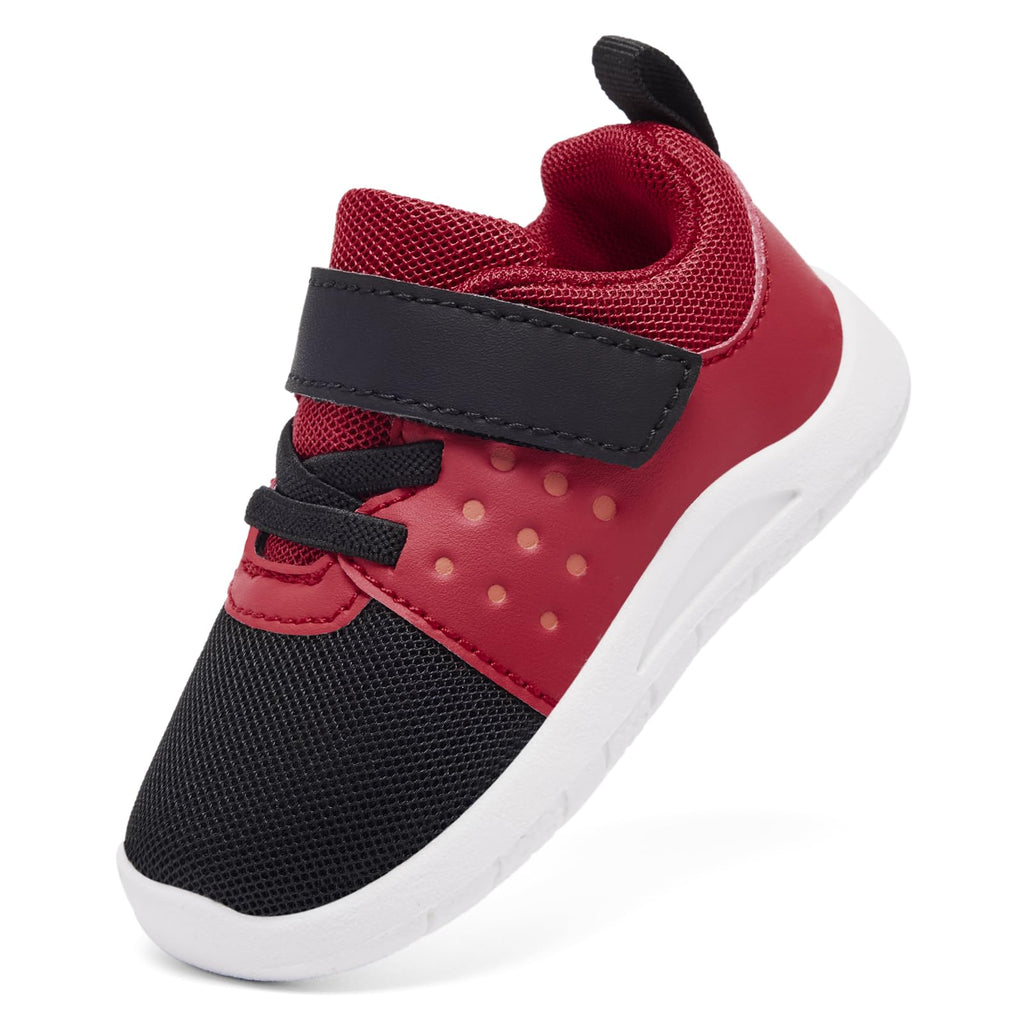MORENDL Toddler Baby Shoes 0-4 Years Boy Girl Lightweight Breathable Non-Slip Sports Sneakers Running Walking Tennis Barefoot Shoes Black Red 9-12Months